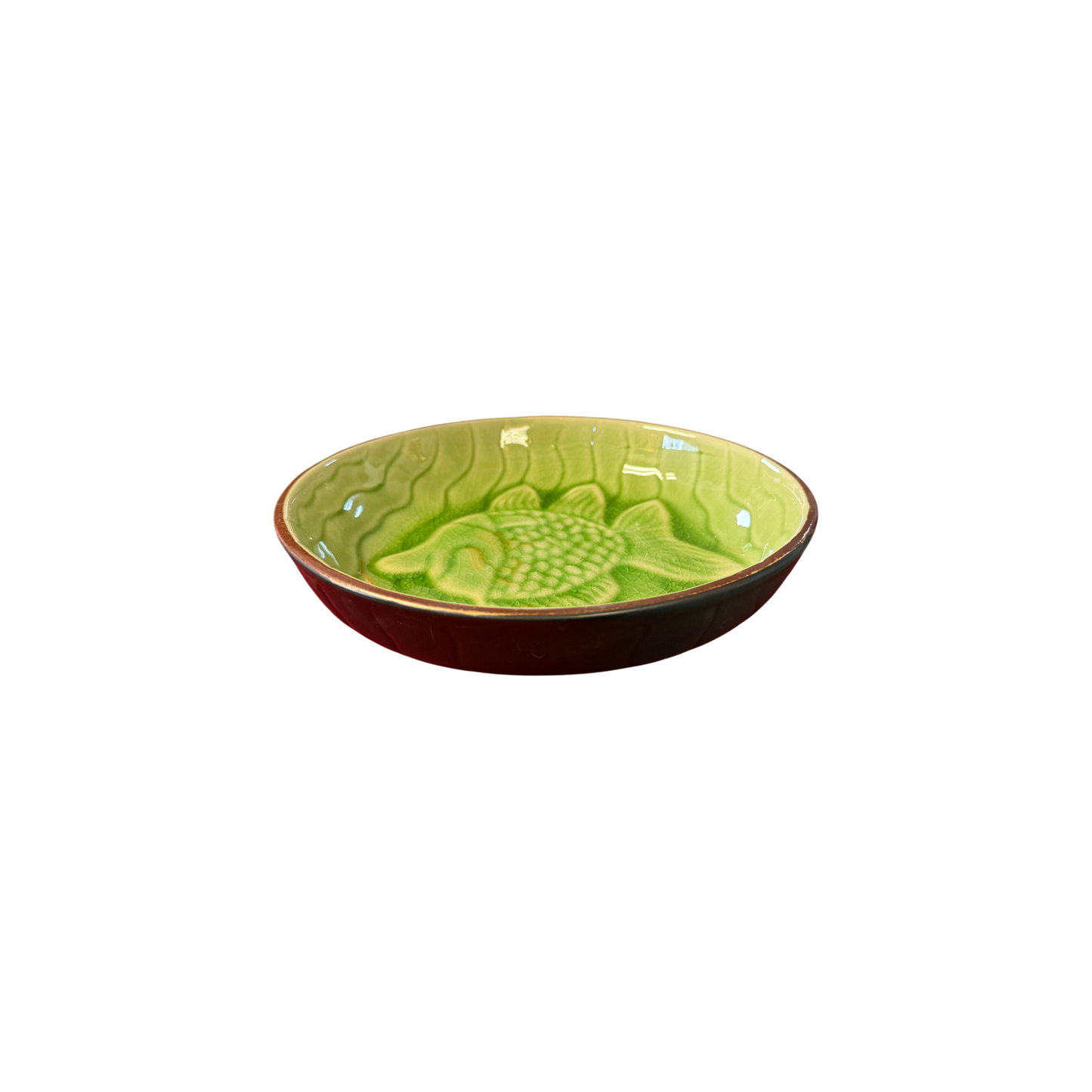 Ceramic Goldfish Salad Bowl 24cm | Green Embossed Appetizer Dish