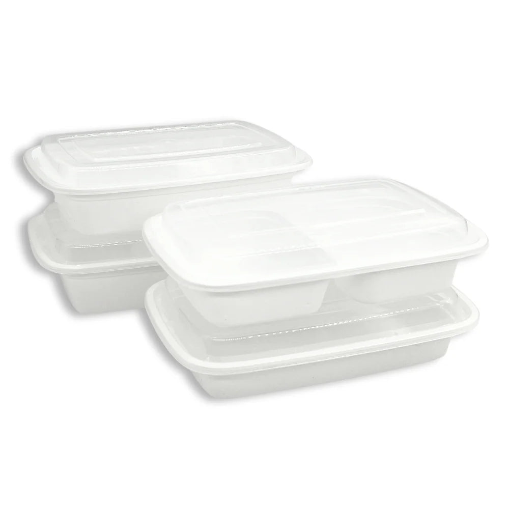 Bulk Meal Prep Containers with Lids – 1 & 2 Compartment, Microwave & Freezer Safe (Black/White Base) 150SET