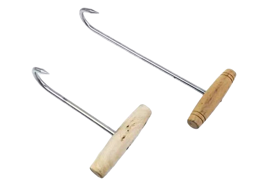 木柄粗鋼單勾 S/S meat/poultey hStainless Steel Dough Hooks with Wood Handles - Professional Bread Making Tools for Commercial Bakeriesand hook