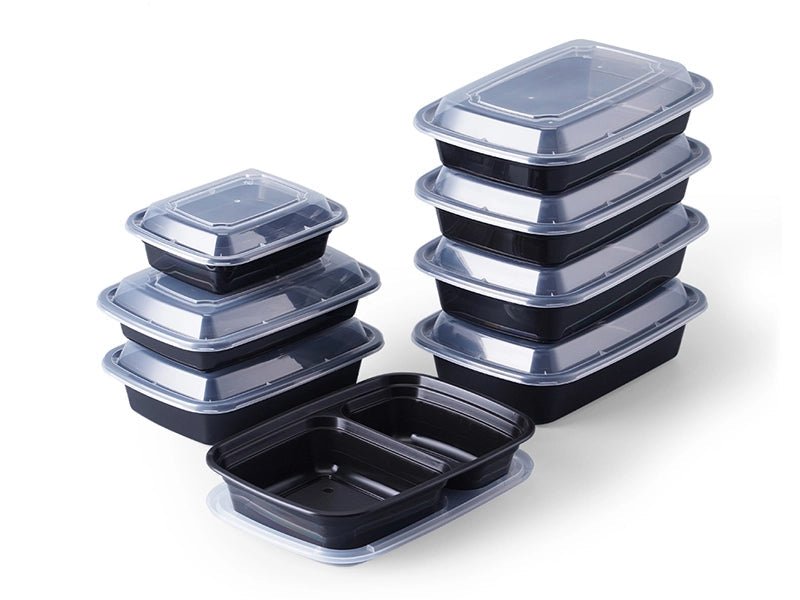 Bulk Meal Prep Containers with Lids – 1 & 2 Compartment, Microwave & Freezer Safe (Black/White Base) 150SET - OMECA wholesale LTD.