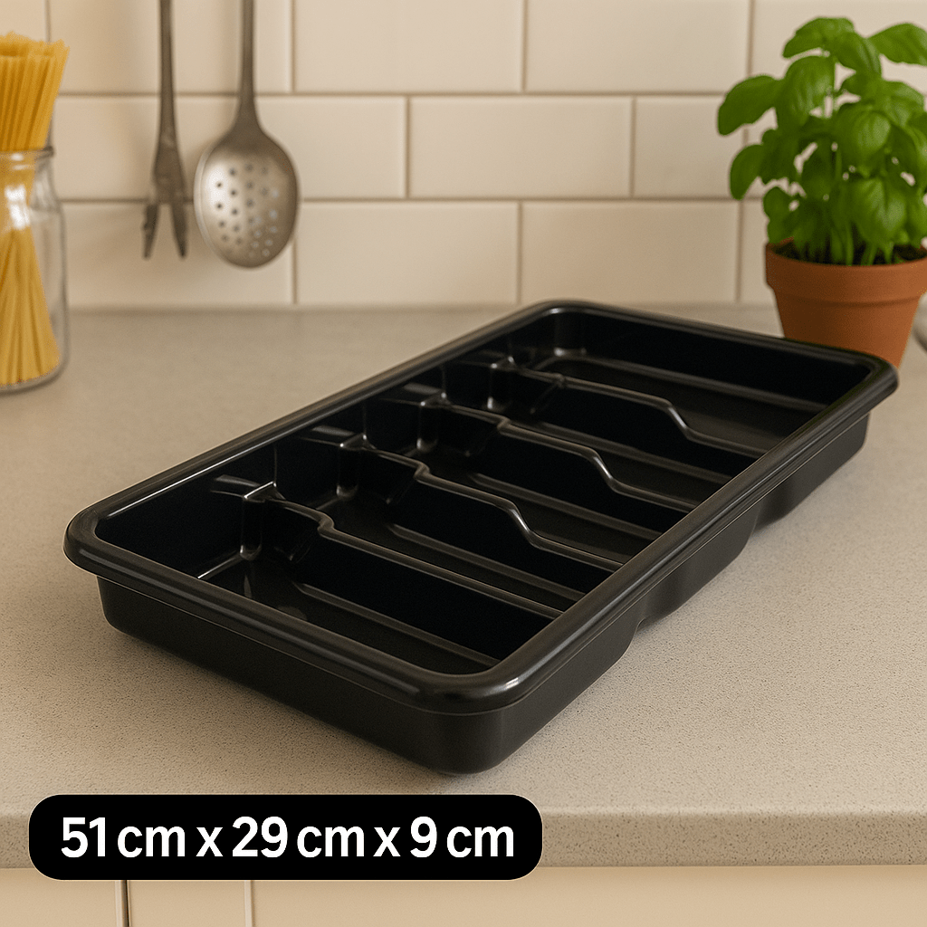 Commercial Utensil Tray – Black Plastic Flatware Organizer (51x29x9cm) - OMECA wholesale LTD.