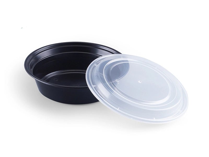 JR Series Round Takeaway Containers with Lids – Heavy - Duty Plastic Food Storage (Black/White Base) - ECO Box