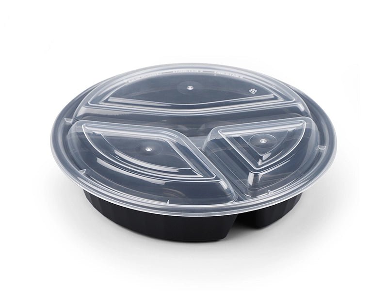 JR Series Round Takeaway Containers with Lids – Heavy - Duty Plastic Food Storage (Black/White Base) - ECO Box