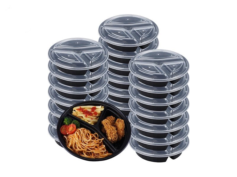 JR Series Round Takeaway Containers with Lids – Heavy - Duty Plastic Food Storage (Black/White Base) - ECO Box