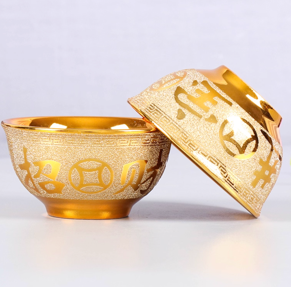 沙金供碗招财进宝供桌碗斋饭金色碗财神观音陶瓷贡碗斋碗供具