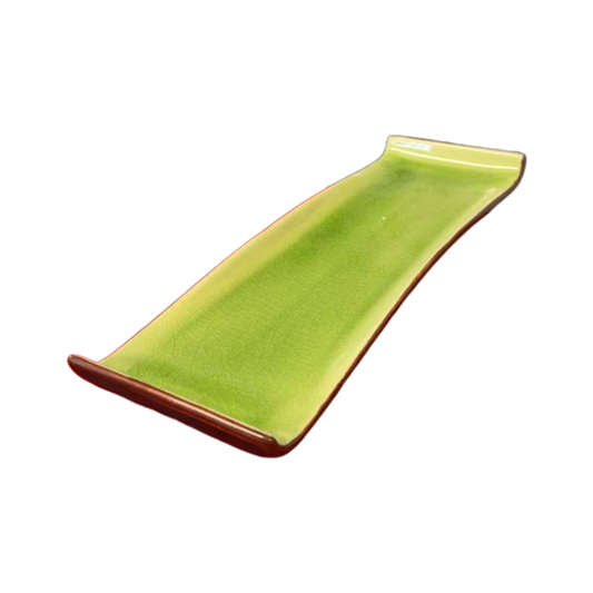 Ceramic Green Sushi Plate | Long Rectangular Presentation Platter