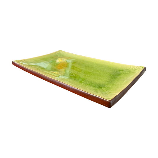 Large Ceramic Green Serving Platter | Rectangular Sushi and Appetizer Tray 36cm