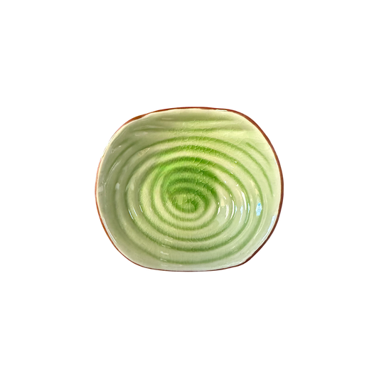 Ceramic Wavy Green Dipping Bowl | Artisan Sauce Ramekin 13cm