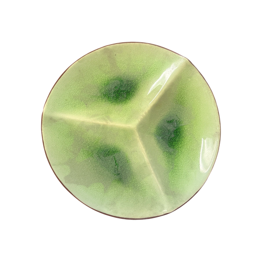 Large Ceramic 3-Section Serving Dish | Green Divided Appetizer Platter 26cm
