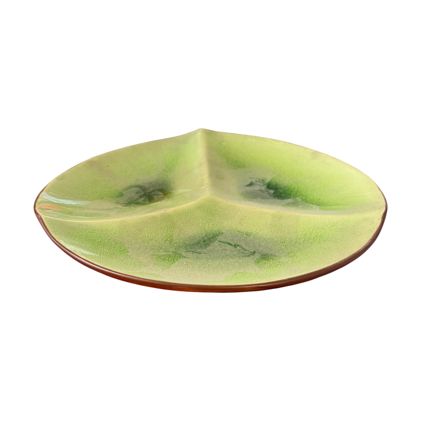 Large Ceramic 3-Section Serving Dish | Green Divided Appetizer Platter 26cm