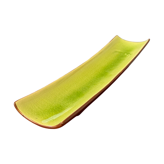 Long Ceramic Green Oval Platter | Narrow Presentation Tray 34cm