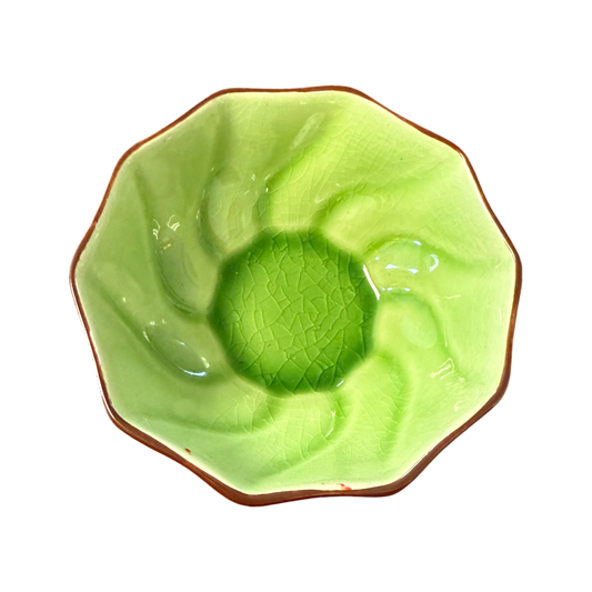 Ceramic Green Flower Ramekin | Octagonal Dipping Sauce Bowl