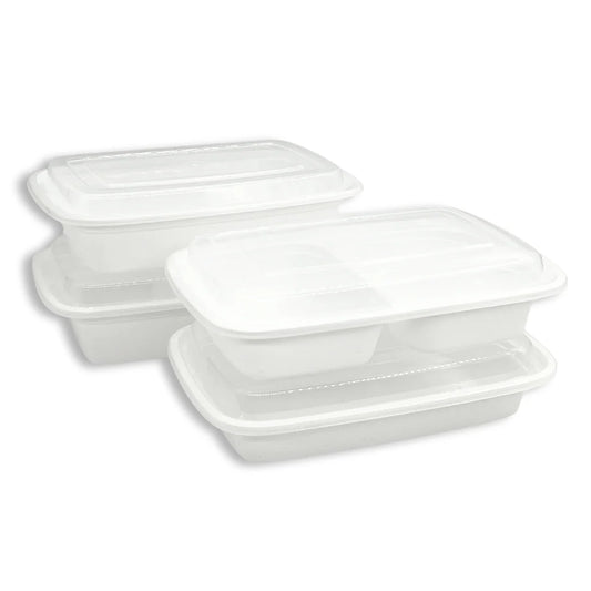 Bulk Meal Prep Containers with Lids – 1 & 2 Compartment, Microwave & Freezer Safe (Black/White Base) 150SET