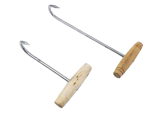 木柄粗鋼單勾 S/S meat/poultey hStainless Steel Dough Hooks with Wood Handles - Professional Bread Making Tools for Commercial Bakeriesand hook