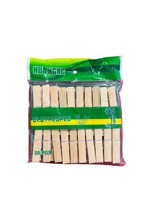 HUAHONG Wooden Clothes Pegs – 20 PCS (Natural Bamboo)