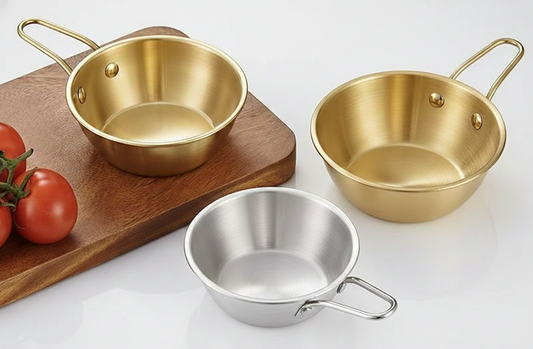 Korean Traditional Stainless Steel Rice Wine Bowls with Handle