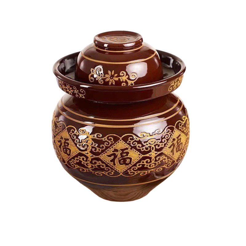 Chinese Fermentation Jar (菜坛) with Lid – "Fu" Blessing Pattern