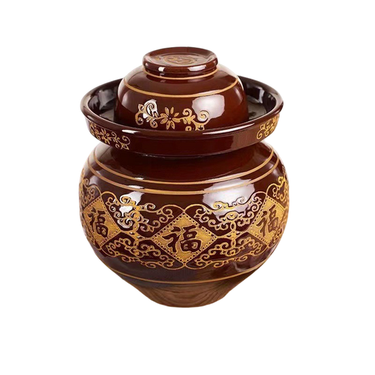 Chinese Fermentation Jar (菜坛) with Lid – "Fu" Blessing Pattern