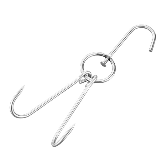 Heavy Duty Meat Hook with Swivel Ring - 9 Inch Stainless Steel Double Prong Butcher Hook