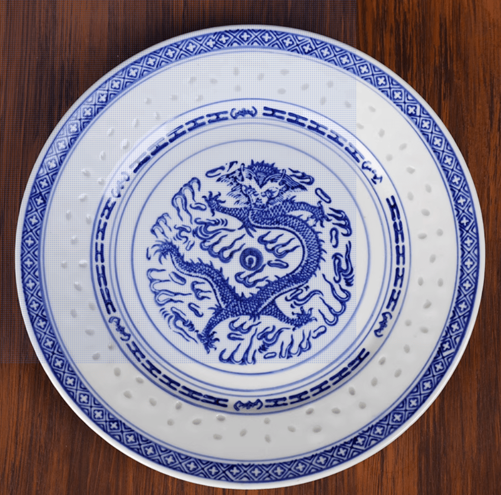Blue & White Porcelain Round Soup Plate – Dragon Pattern - OMECA wholesale LTD.