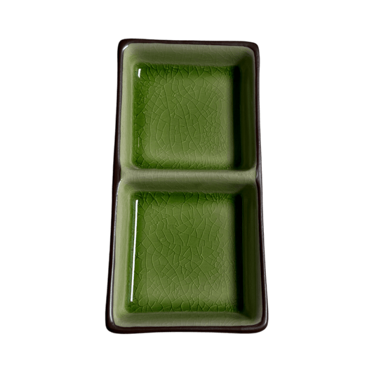 Ceramic Double Compartment Sauce Dish | Sushi Condiment Tray - OMECA wholesale LTD.