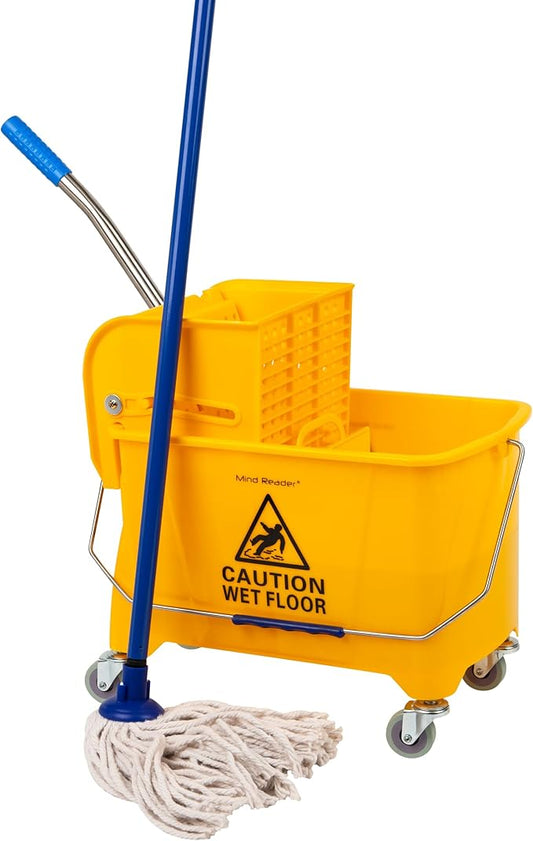 Commercial Mop Bucket with Wringer - Heavy Duty Yellow Cleaning Cart with Caution Signs for Restaurant Floors - OMECA wholesale LTD.