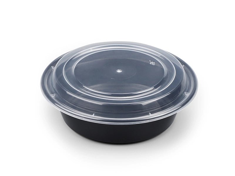 JR Series Round Takeaway Containers with Lids – Heavy - Duty Plastic Food Storage (Black/White Base) - ECO Box