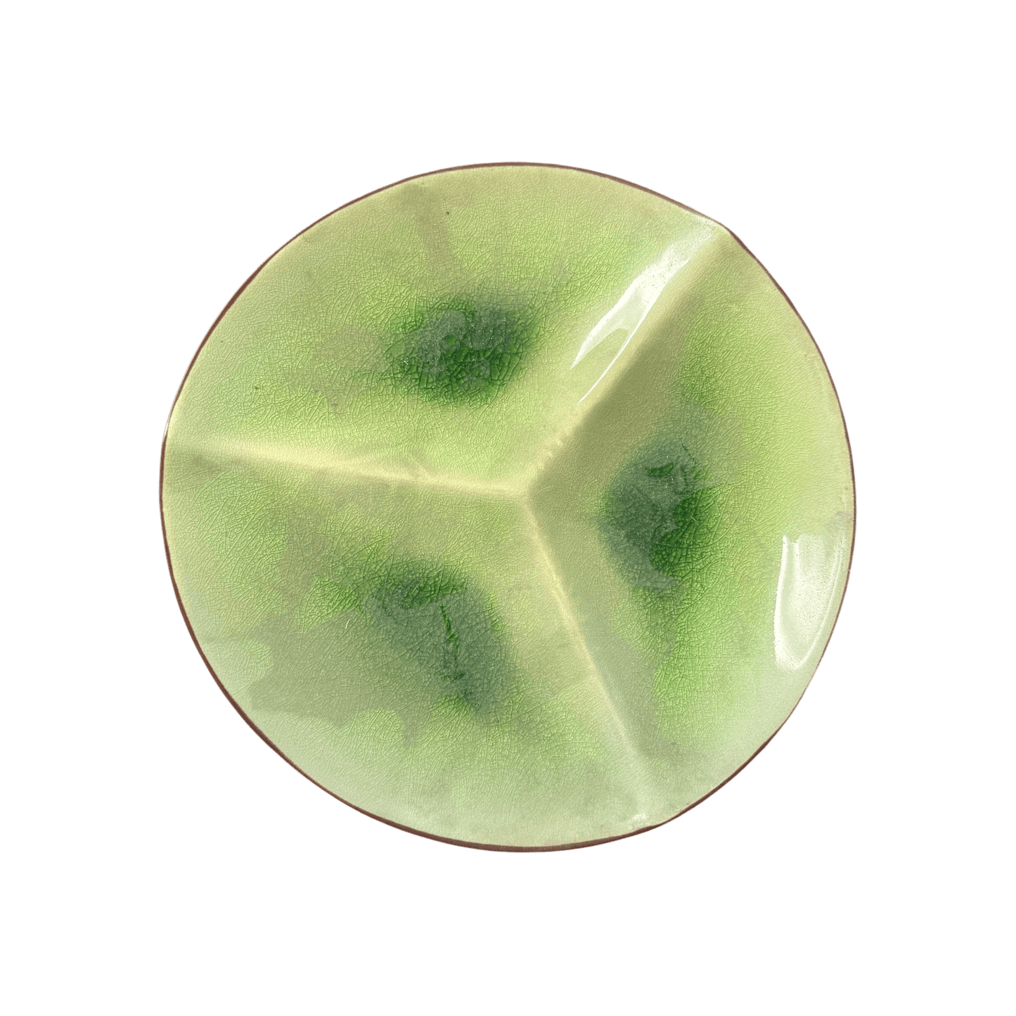 Large Ceramic 3 - Section Serving Dish | Green Divided Appetizer Platter 26cm - OMECA wholesale LTD.