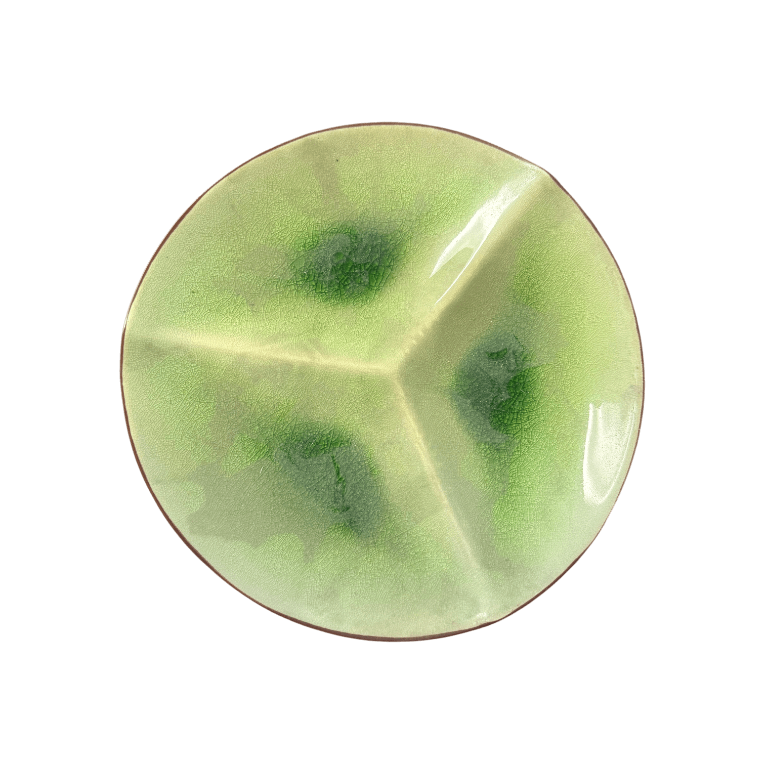Large Ceramic 3 - Section Serving Dish | Green Divided Appetizer Platter 26cm - OMECA wholesale LTD.