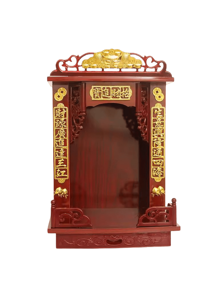 Modern Red - Gold Inscription Ancestral Shrine (新款電金對聯神臺) - OMECA wholesale LTD.