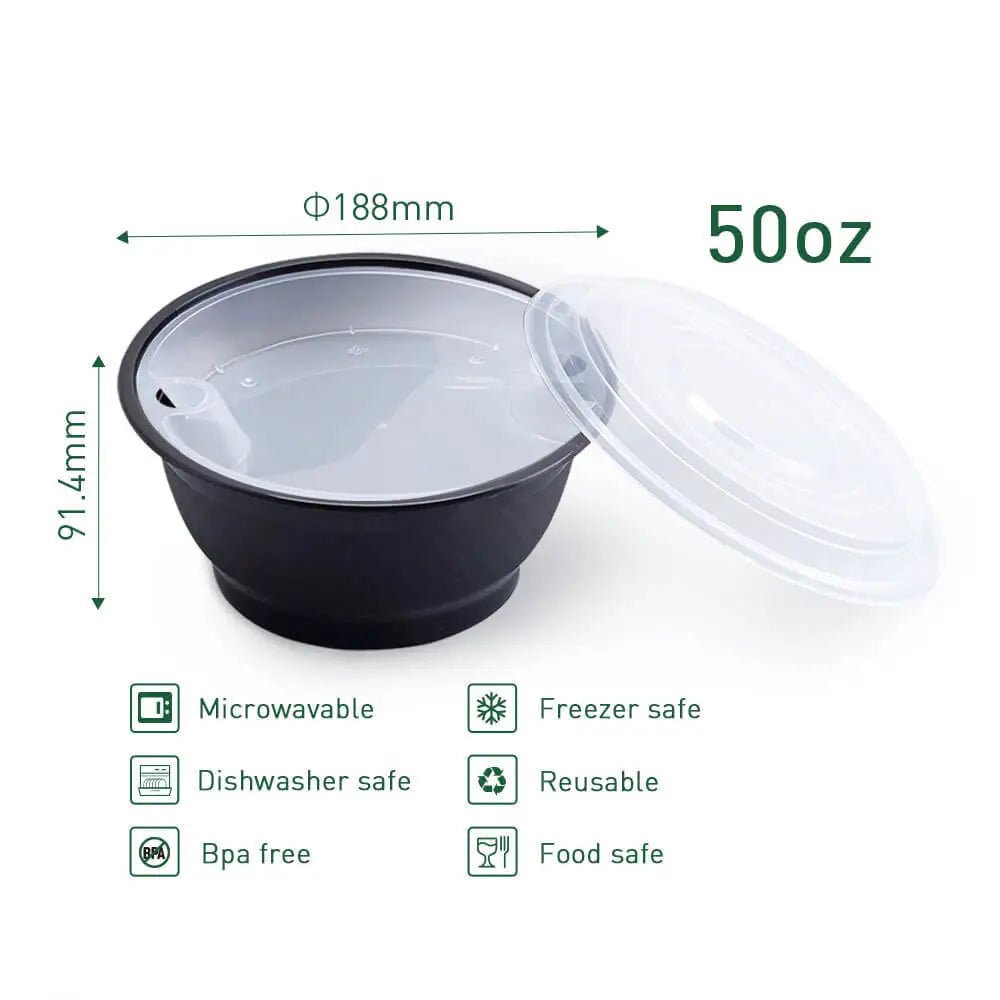 Ramen To Go Containers with Lids – Round Plastic Noodle & Soup Bowls (Microwave & Freezer Safe) - OMECA wholesale LTD.