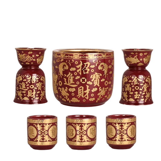 Red Fortune Ceramic Incense Burner Set - OMECA wholesale LTD.