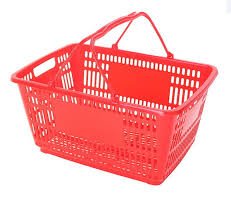 Red Plastic Shopping Basket - Commercial Retail Basket with Dual Handles for Grocery Stores - OMECA wholesale LTD.