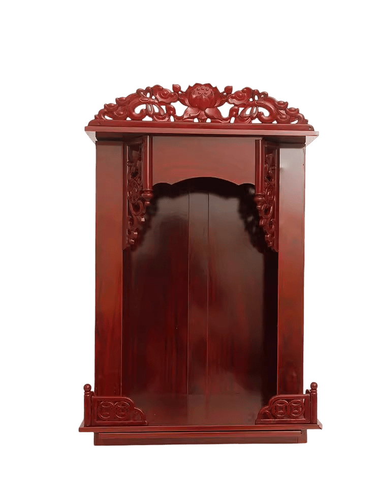 Redwood Ancestral Shrine with Carved Pillars (紅木元柱對聯神鬥神台) - OMECA wholesale LTD.