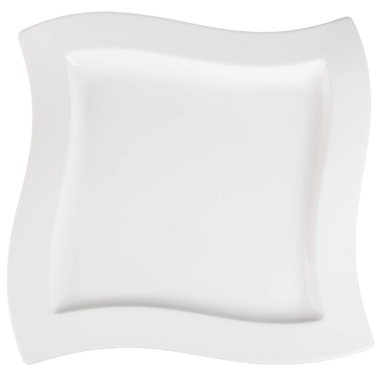 Durable Wavy Edge Square Bowl – Elegant White Ceramic