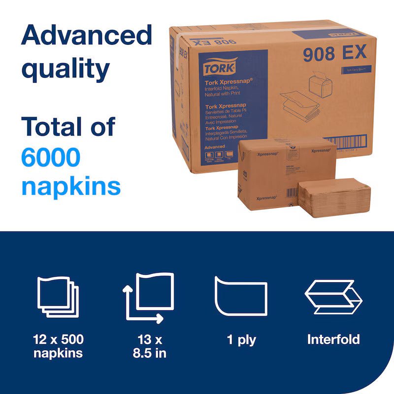 Tork Xpressnap Interfold Napkins – 1 - Ply Natural Dispenser Napkins (6000 pcs) - OMECA wholesale LTD.
