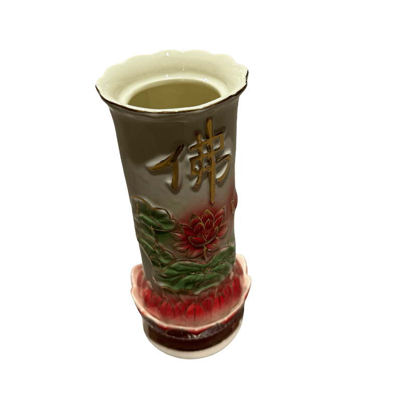 White Jade Lotus Vase – Embossed Buddhist Symbol & Lotus Base - OMECA wholesale LTD.