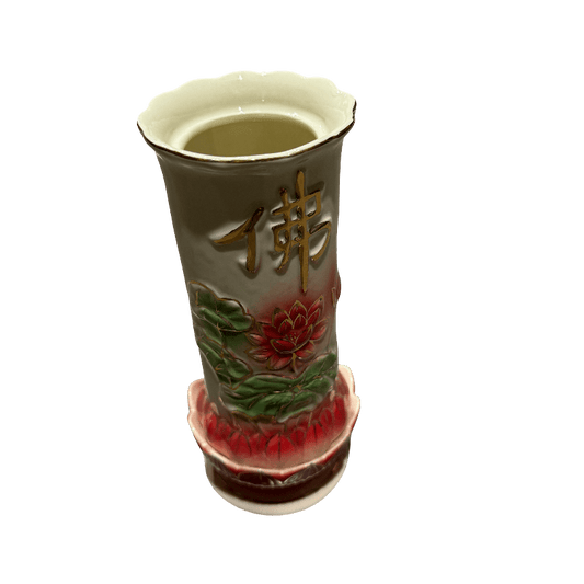 White Jade Lotus Vase – Embossed Buddhist Symbol & Lotus Base - OMECA wholesale LTD.