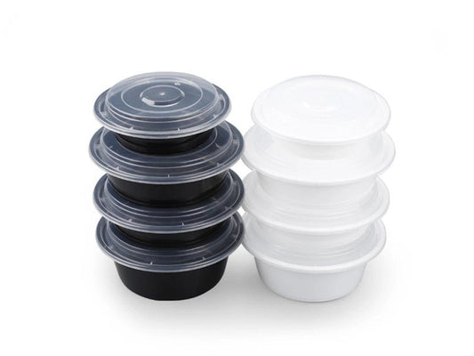 Y Series Round Togo Containers with Leak - Proof Lids – Microwave & Freezer Safe (Black/White Base) - OMECA wholesale LTD.